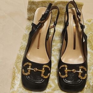 Elegant Black and Gold Women's Slingback Shoes